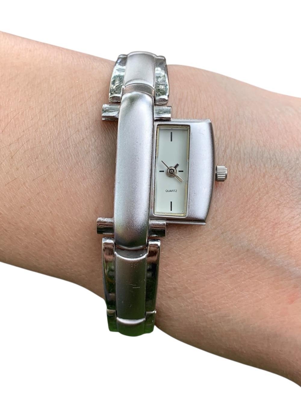 Women's Silver Tone Quartz Bracelet Watch 7.5’ with Slim Rectangular Dial